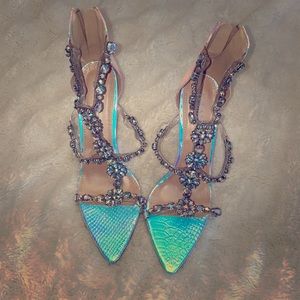 Iridescent snake skin pattern heels